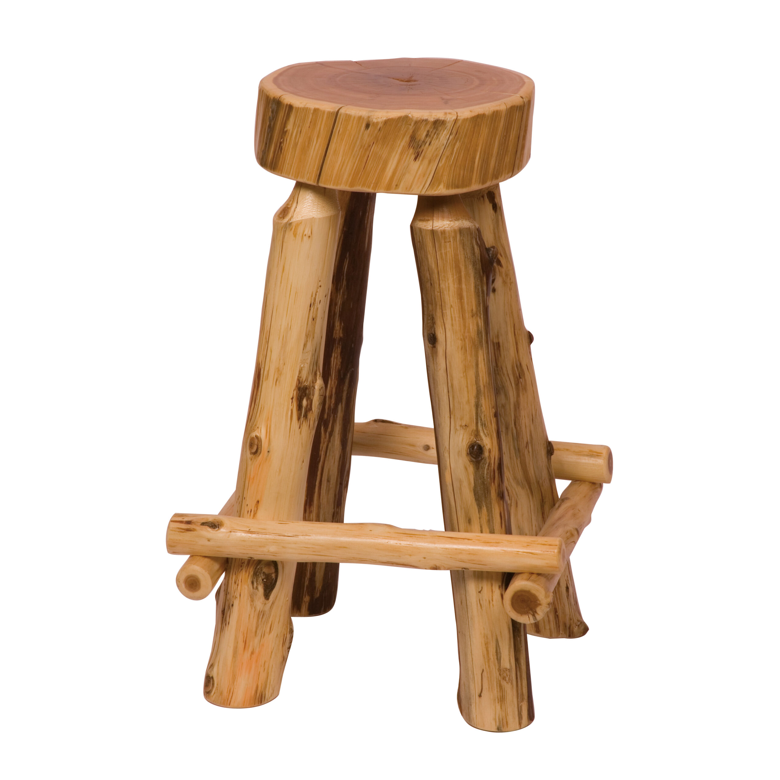 Fireside Lodge Cedar Log Bar Stool - Slab Seat W/ Outside Foot Rest 1 Fireside lodge cedar log bar stool - slab seat w/ outside foot rest