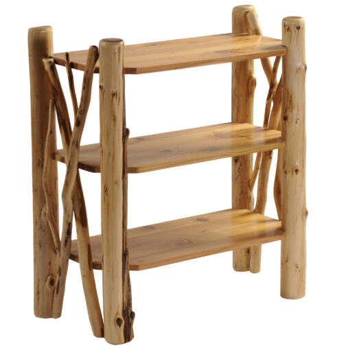 Fireside lodge cedar log open bookshelf