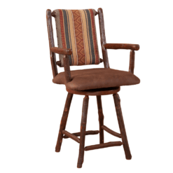 Fireside Lodge Hickory Log Bar Stool with Arms & Swivel