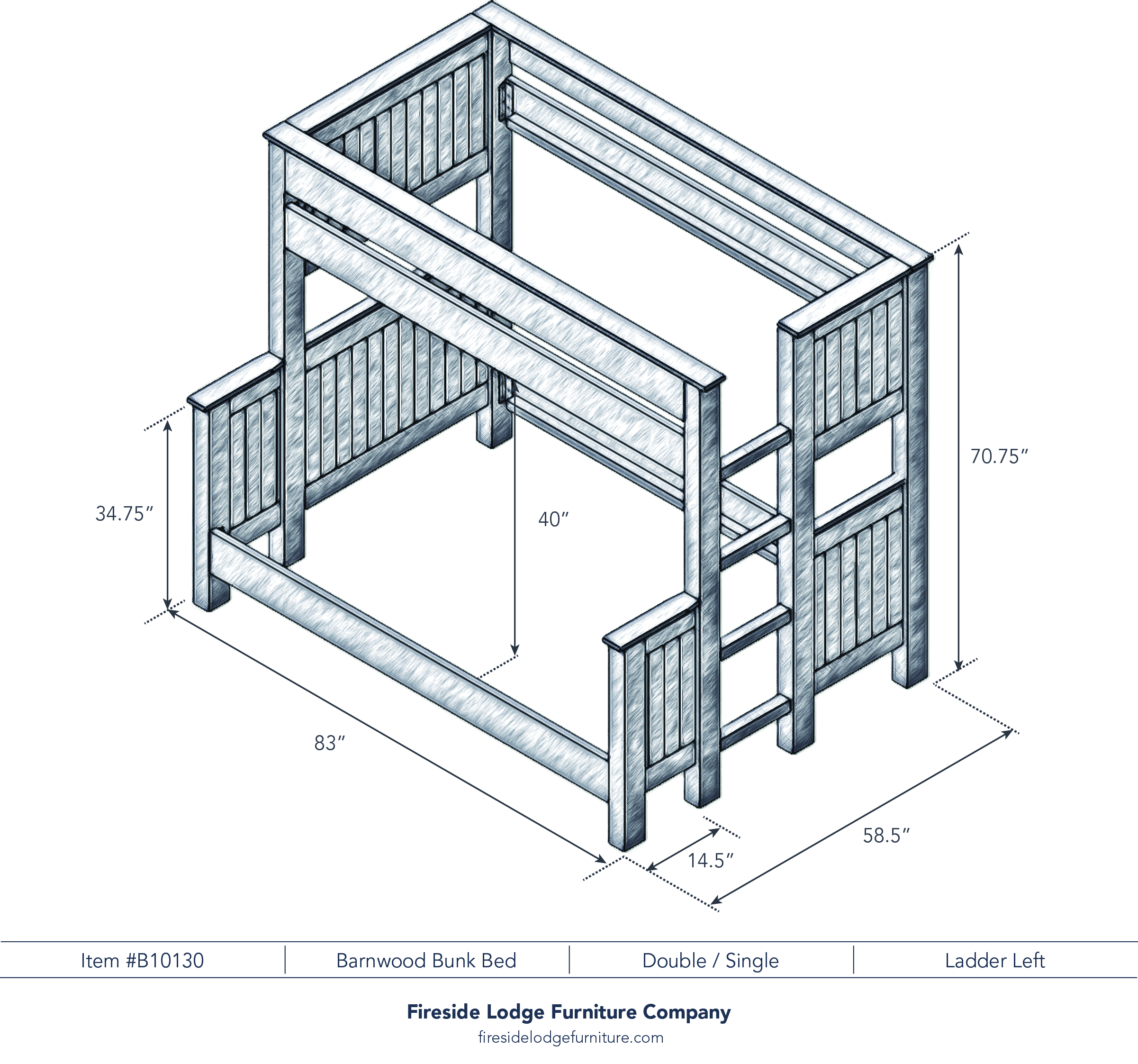 Fireside Barnwood Bunk Bed T/F Or Xl-T/Q 2 Fireside barnwood bunk bed t/f or xl-t/q - image 2