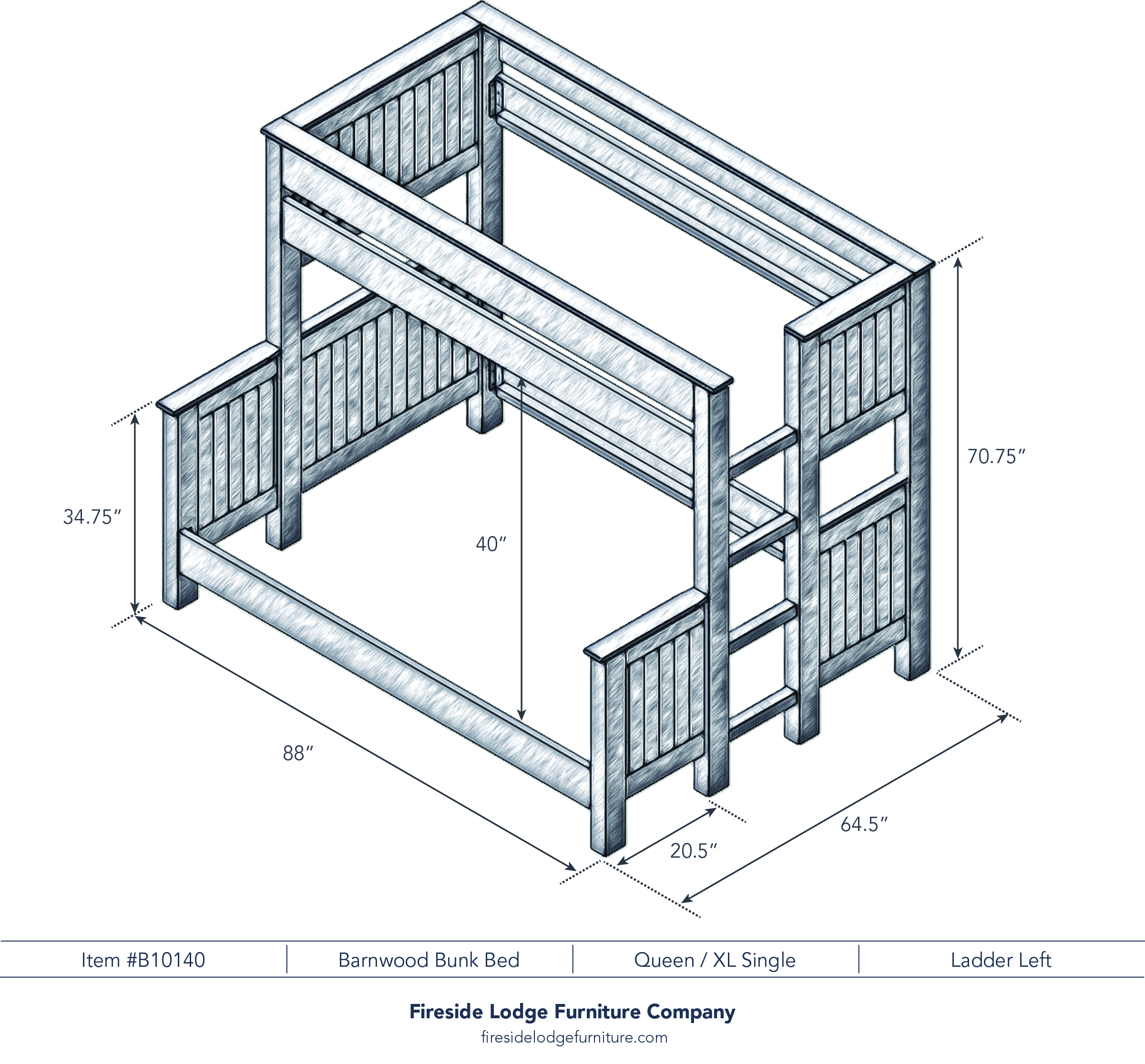 Fireside Barnwood Bunk Bed T/F Or Xl-T/Q 3 Fireside barnwood bunk bed t/f or xl-t/q - image 3