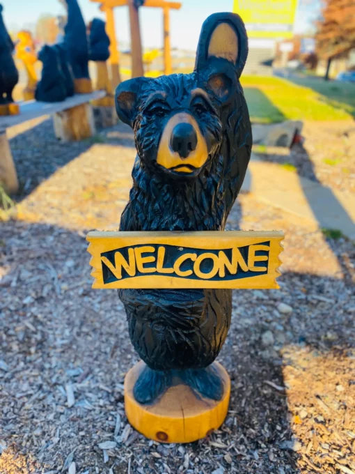 Welcome bear chainsaw carving stump sculpture - image 2