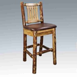 Amish glacier country pine log bar stool with back by montana woodworks 119