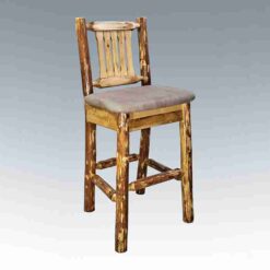 Amish glacier country pine log bar stool with back by montana woodworks 122