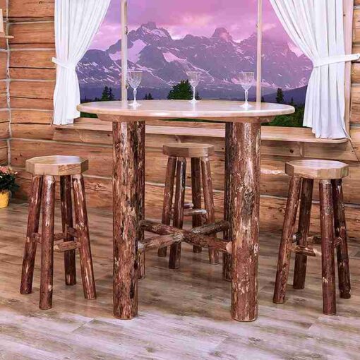 Amish "glacier country" pine log bistro table - pub table by montana woodworks