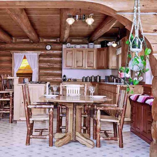 Amish "glacier country" pine log dining table - pedestal style by montana woodworks