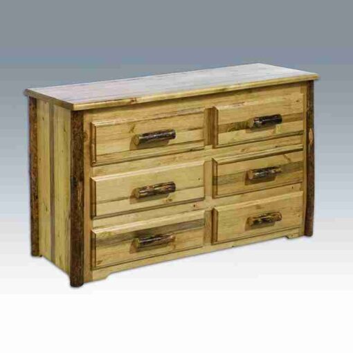 Amish "glacier country" pine log dresser - 6 drawer