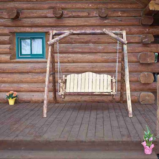 Amish "glacier country" pine log lawn swing by montana woodworks