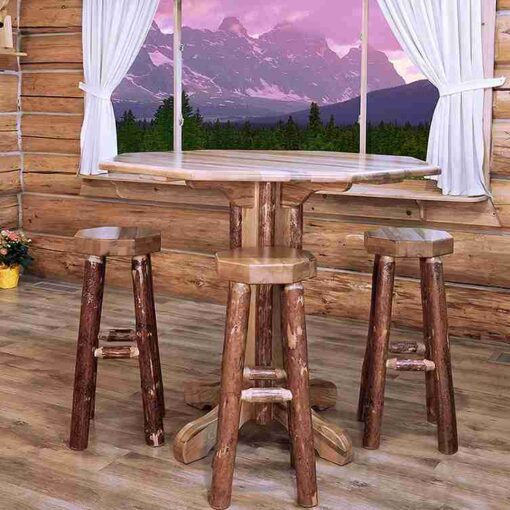 Amish "glacier country" pine log pedestal bistro table - pub table by montana woodworks