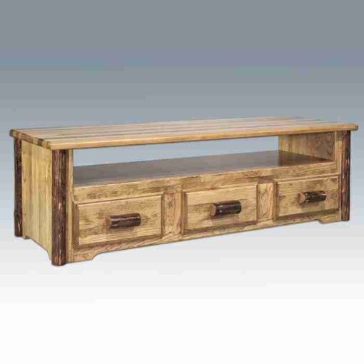 Amish "glacier country" pine log sitting chest - entertainment center by montana woodworks