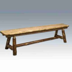 Amish "Glacier Country" Pine Plank Style Log Bench by Montana Woodworks