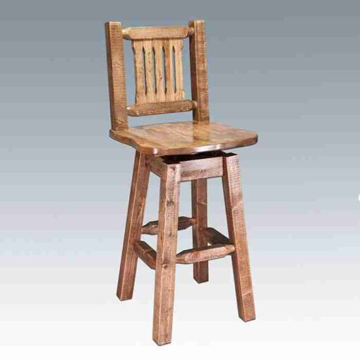 Amish "homestead collection" pine bar stool with back & swivel by montana woodworks