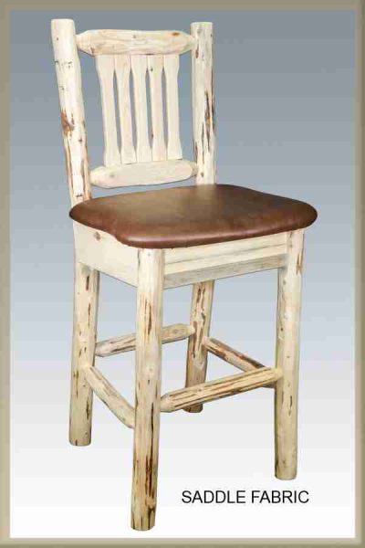 Amish montana collection pine log bar stool with back by montana woodworks 108