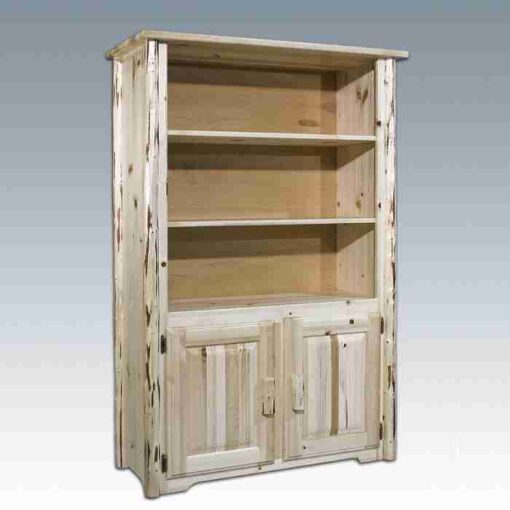 Amish "montana collection" pine log bookcase with storage by montana woodworks