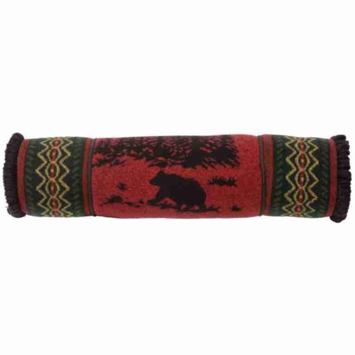Bear neckroll by wooded river
