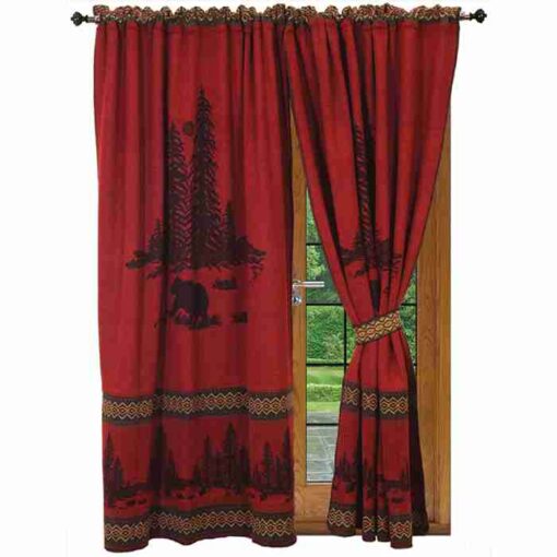 Bear rod pocket drape set by wooded river