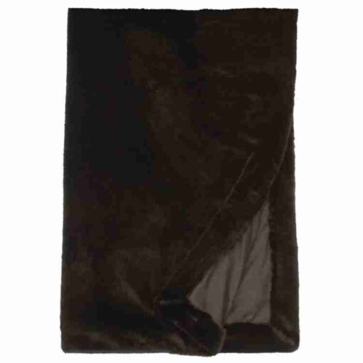 Black sable faux fur throw blanket by wooded river