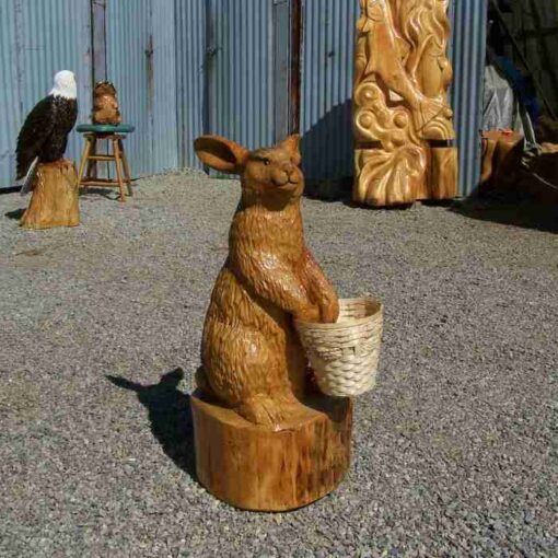 Bunny chainsaw carving stump sculpture