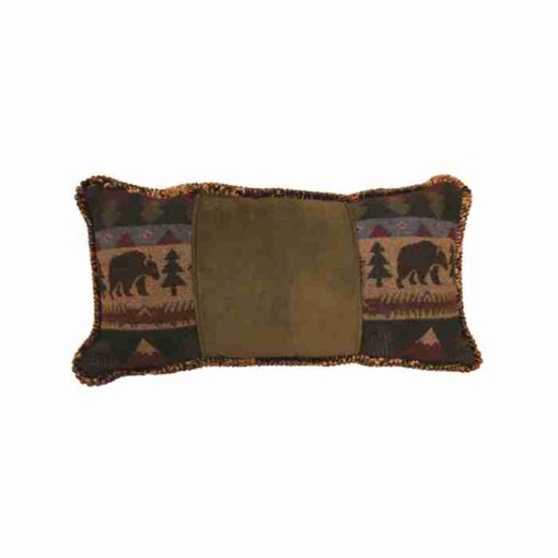 Cabin bear pillow (14"x26") by wooded river