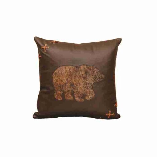 Cabin bear pillow (18"x18") by wooded river