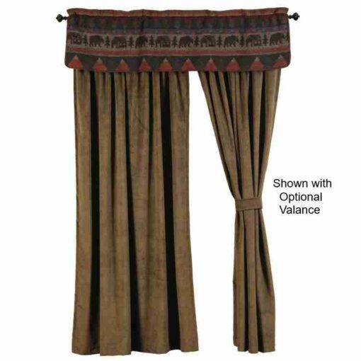 Cabin bear rod pocket drape set by wooded river
