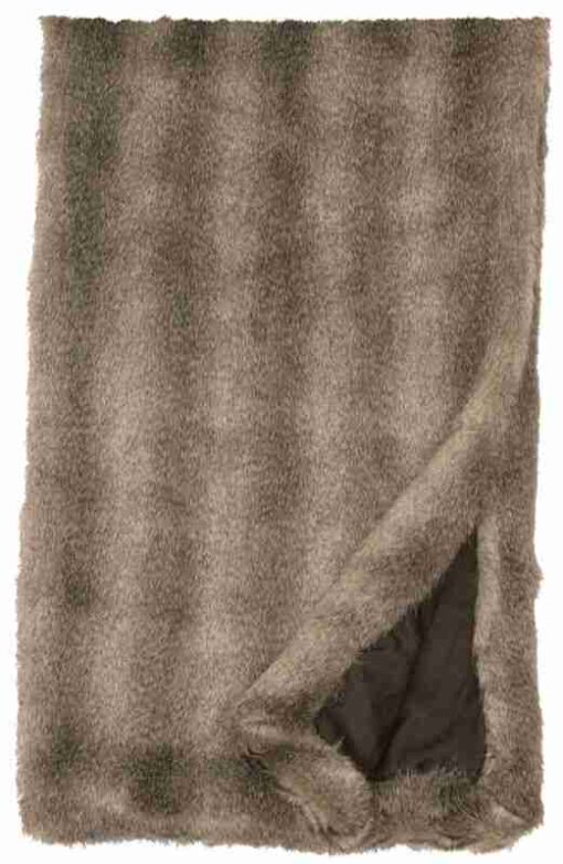 Cape grey fox faux fur throw blanket by wooded river