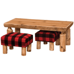 Fireside Lodge Cedar Log Coffee Table With Two Foot Stools