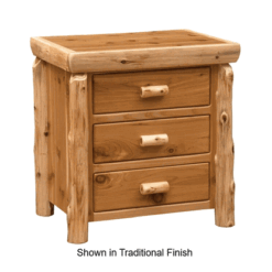 Fireside Lodge Cedar Log Nightstand - Extra Large 3 Drawer