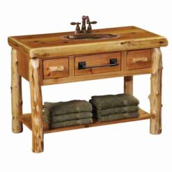 Fireside Lodge Cedar Log Open Vanity with drawers
