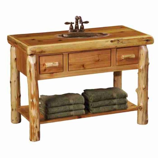 Fireside lodge cedar log open vanity with drawers - image 2