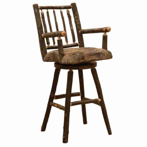 Fireside lodge hickory log bar stool with arms & swivel - image 2