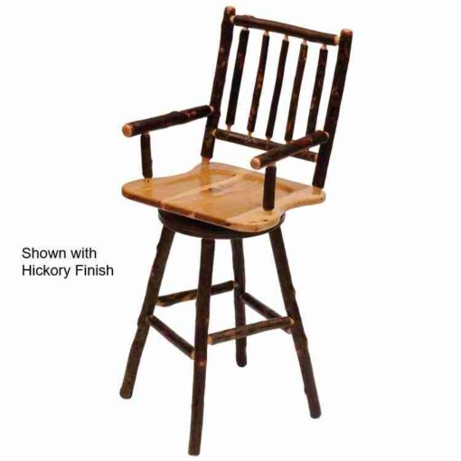 Fireside lodge hickory log bar stool with arms & swivel