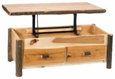 Fireside lodge hickory log coffee table w elevating top 38