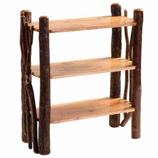 Fireside lodge hickory log open bookshelf with twig accent
