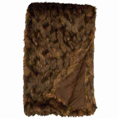 Grizzly faux fur throw blanket by wooded river