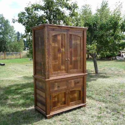 Homestead barnwood armoire with pocket doors 16