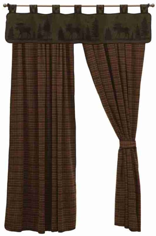 Moose i rod pocket drape set with optional valance by wooded river...