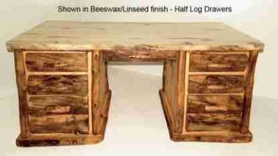 Mountain woods rustic aspen log desk 7 drawer 90