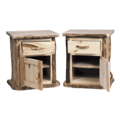 Mountain woods rustic aspen log nightstand 1 door 1 drawer 96