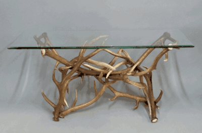 Peak elk and mule deer antler sofa table 53