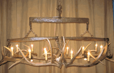 Peak large double tree over elk antler chandelier 15 light 67
