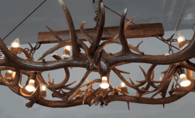 Peak large double tree over elk antler chandelier 15 light 70