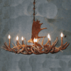 Peak Moose Antler Eagle Over Mule Deer Chandelier - 8 Light