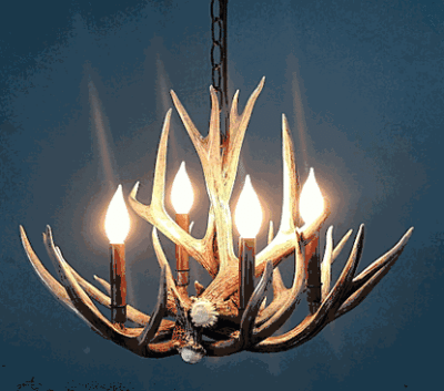 Peak pine cone mule deer antler chandelier 4 light 78