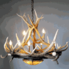 Mt. Bross Elk Antler Chandelier With Rawhide & Mica Iron Base, Medium - 10 Lights