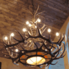 Mt. Bross Elk Antler Chandelier With Rawhide & Mica Iron Base, Extra Large - 22 Lights