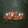 Peak Wagon Wheel & Mule Deer Antler Chandelier - 9 Light