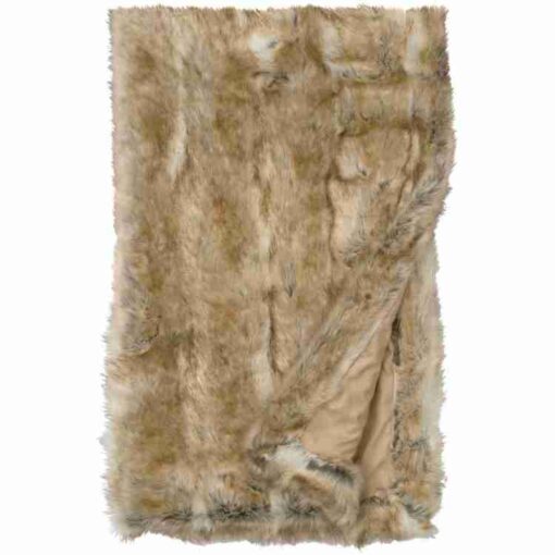 Canadian stone fox faux fur throw blanket by wooded river