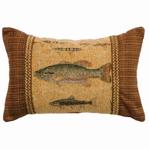 Reel time pillow (12"x18") by wooded river