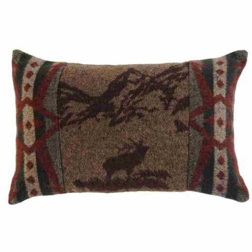 Rocky mountain elk pillow (12"x18") by wooded river